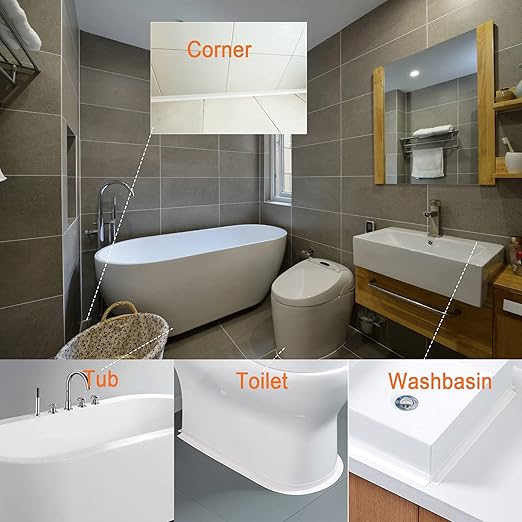 White Caulk Tape for Bath & Kitchen,Caulking Tape for Bathroom Caulking White Self Adhesive Caulk Strip,tub Surround,Toilet Bowl Stick on Gel,Kitchen Countertop (1.5in x 10.5ft)