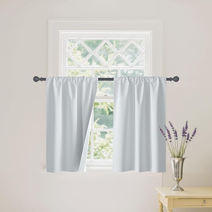 RYB HOME White Short Blackout for Small Window 45 inches Length, Thermal Insulated 100% Blackout Noise Reducing Window Shades for Bedroom Office, 29 inches Wide by 45 inches Long