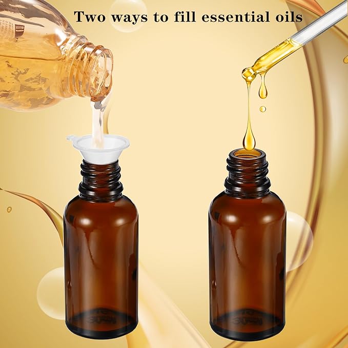 5ML Roller Bottles for Essential Oil, 4 Pack Empty Amber Glass Roller Bottle for Perfume Oil, Roll on Bottles with Stainless Steel Roller Balls, Opener, Funnel and Dropper