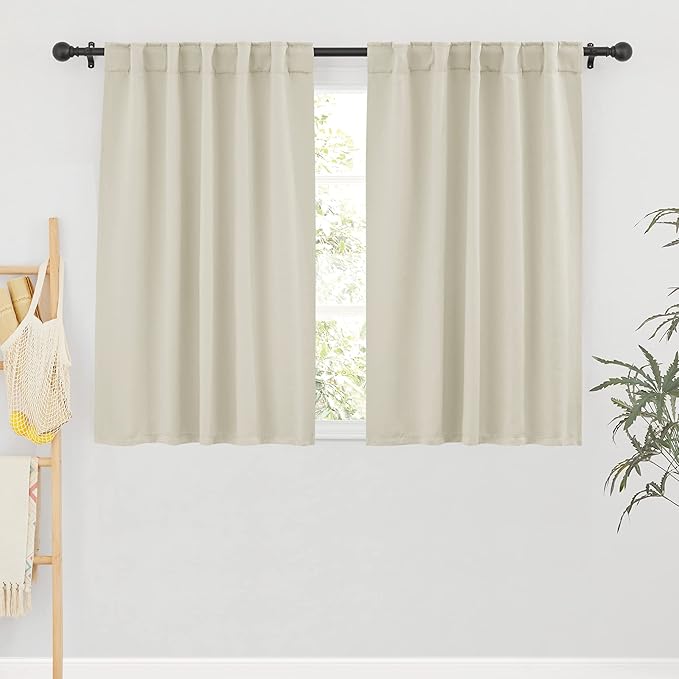 RYB HOME Room Darkening Curtains 2 Panels Set, Energy Efficient Privacy Drapes Back Tabs Small Wondow Shades for Basement Bathroom Kids' Room, 42-inch Wide by 63-inch Long, Beige
