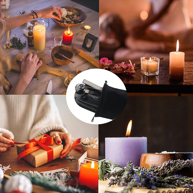 5IN1 Candle Accessory Set, Candle Wick Trimmer Cutter, Candle Snuffer & Candle Wick Dipper,Electric Lighter,Storage Tray Plat & Bag for Aromatherapy Candle Lover (Black)
