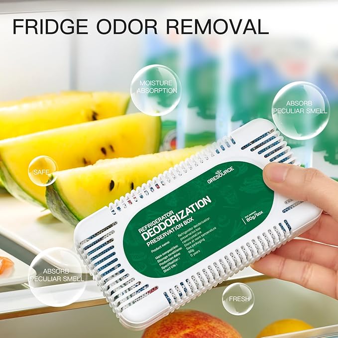 6 Pack Fridge Deodorizer, Refrigerator and Freezer Deodorizer Odor Eliminator Reusable, Unscented Activated Carbon Odor Absorber and Moisture for Freezers, Coolers, Closet and Trash Can