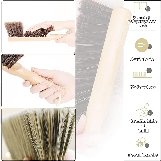 5pcsHand Broom Beech Wood Brush,Dust Brush,Duster for Counter,12inch Foxtail Bench Brush, Round Handle Handheld Brushes,5 Rows Soft Bristles for Bed,Shop Table,Woodworking Cleaning,Car,Sofa,Furniture