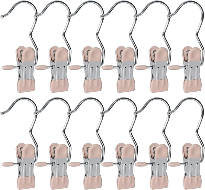 15/30Pcs Upgrade Double Head Clamp Dipped Clothespin for Laundry Hooks with Clips, Boot Holder, Hanging Clips, Portable Multifunctional Hangers Single Clip Space Saving for Jeans, Hats (15, Pink)