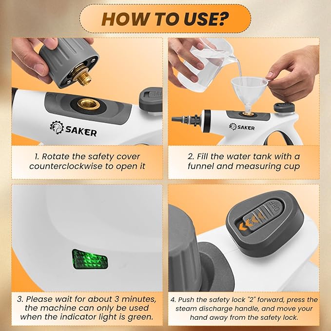 Saker Handheld Steam Cleaner New,Portable Steam Cleaner for Home,1050W Steam Cleaner,9 Fiber Cloths for Quick Heating & Deep Cleaning of Floors, Cars, and Kitchen