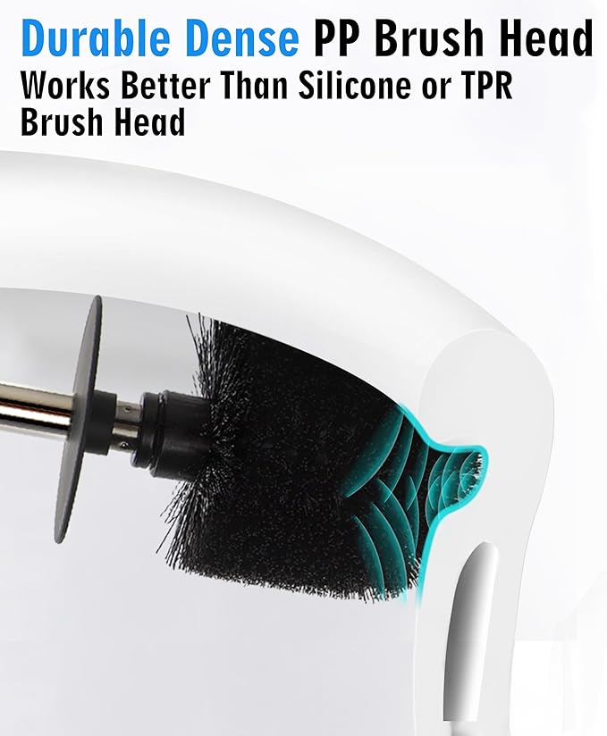 Ceramic Toilet Brush & Holder Set - Freestanding Deep-Cleaning Toilet Bowl Cleaner Brush, Stainless Steel Handle, Small & Sturdy for Storage, Easy to Clean, Non-Scratching