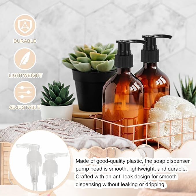 uxcell 16 Pcs Soap Dispenser Pump Heads Soap Dispensers Top Pumps Replacement Switch Pumphead for Standard 24/418 Neck Size Lotion Shampoo Bottle, Transparent