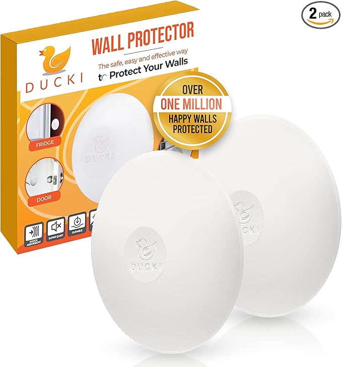 Ducki Door Stop Wall Protector | Self Adhesive Door Knob Wall Protectors from Door Knobs | Rubber Door Stoppers for Wall Damage & Noise | Durable, Shock Absorbent & Discreet | 2 Pack White Door Stops