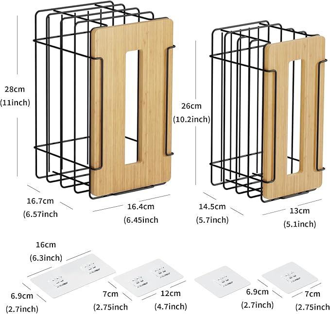 2 Pack Grocery Bag Holder for Plastic Bags - Wall Mount Kitchen Plastic Bag Holders for Grocery Bags - Bag Holder for Kitchen,Under Sink,Pantry and Garage,Black