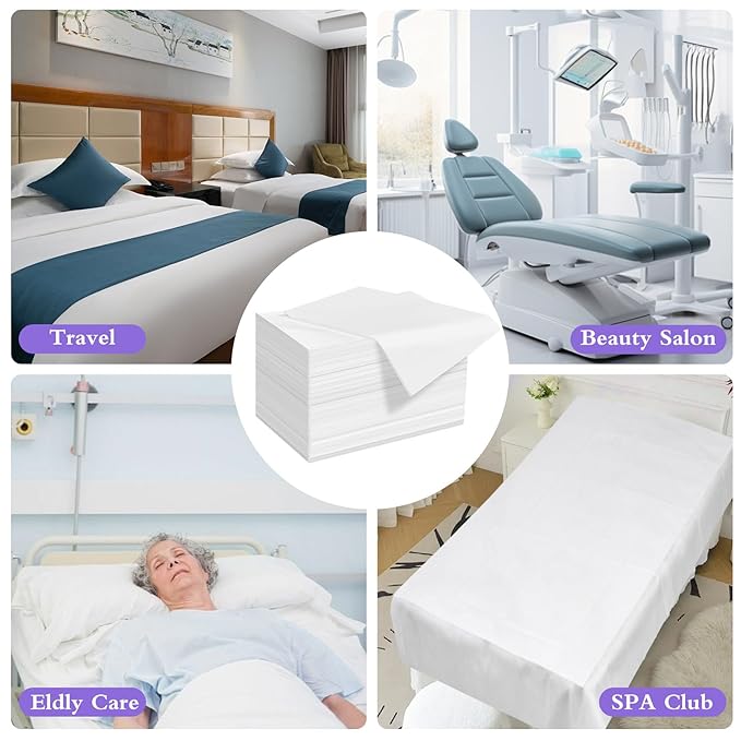 100 Pack Disposable Bed Sheets – 31.5 x 71 in Waterproof Non-woven Sheets for Massage, Spa, Tattoo & Salon Tables(White)