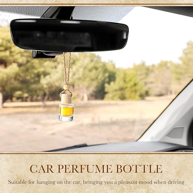 BBTO 50 Pcs Hanging Car Air Freshener Car Diffuser Bottles Empty Glass Perfume Bottle Freshener Diffuser Bottle Pendant for Essential Oil Fragrance Aromatherapy Bottle Ornament (Cylinder)