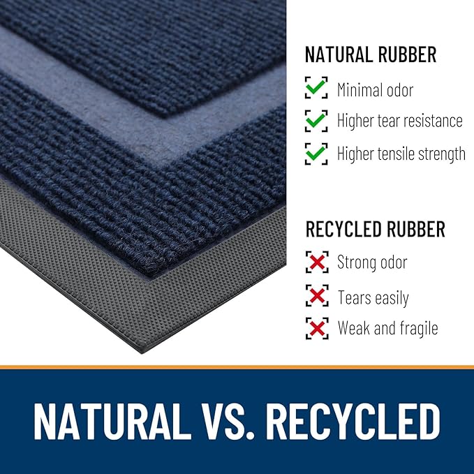 OLANLY Half Circle Door Mat Indoor Outdoor Entrance Welcome, Waterproof All-Season, All-Weather Doormat, Sturdy Natural Rubber, Low Profile, Easy Clean Patio Porch Entryway Mat, 71x47, Blue