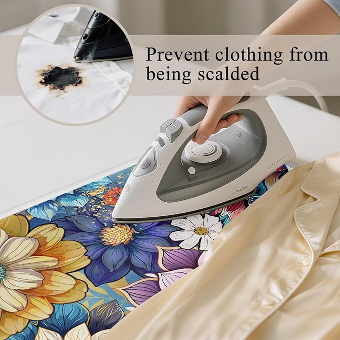 Ironing Mat Boho Flower Portable Ironing Pad Blanket for Table Top Heat Resistance Travel Small 32 x 16 Inch Foldable Lightweight Iron Mats for Washer and Dryer