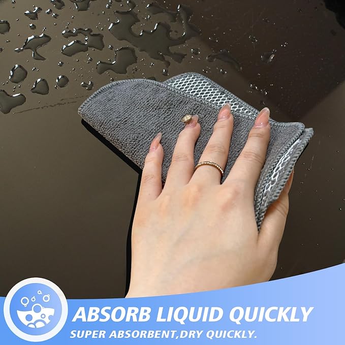 KinHwa Kitchen Washcloths for Dishes Absorbent Microfiber Dish Cloths Quick Dry Dish Rags with Poly Scour Scrub Side Ideal for Kitchen Cleaning (Gray, 7inchx7inch 12 Pack)
