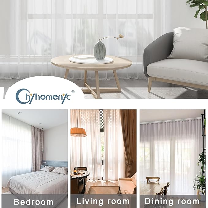 Chyhomenyc White Sheer Curtains 72 Inch Length 2 Panels, Light Filtering Top Dual Rod Pocket Voile Window Curtain Drapes for French Door, Bedroom Living and Children Room, Each 42W x 72L