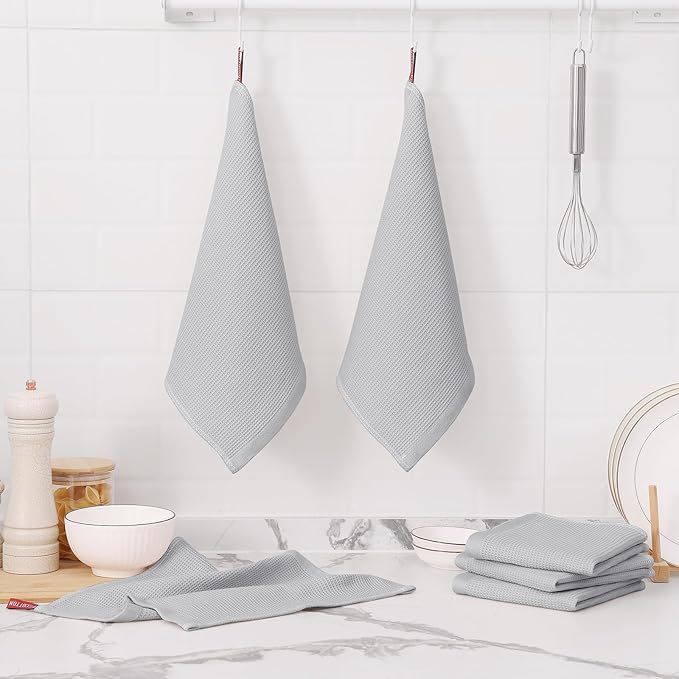 Homaxy 100% Cotton Waffle Weave Dish Cloths - 12 Pack Soft and Absorbent Dish Towels - 12 x 12 Inches Quick Dry Dish Rags - Light Grey