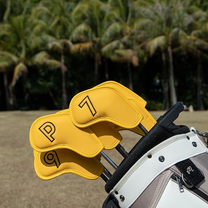 Montela Golf Iron Covers,Golf Iron Head Covers Leather Golf Iron Covers Set 9pcs Golf Iron Headcovers,Golf Club Head Covers for Iron Club Fit All Brands Titleist,Callaway,Taylormade