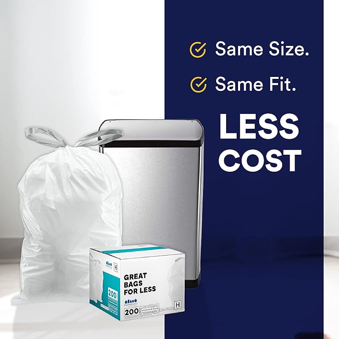 Plasticplace Custom Fit Trash Bags, Compatible with simplehuman Code G (100 Count) White Drawstring Garbage Liners 8 Gallon / 30 Liters, 17.5" x 28"