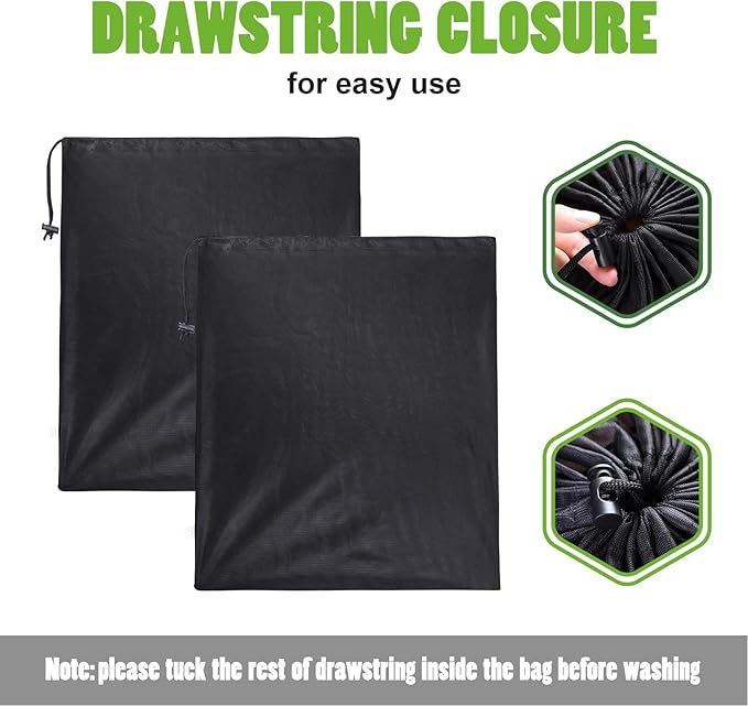 OTraki 2 Pack Large Laundry Bags 24 x 35 inch Mesh Washing Bag with Drawstring Closure Black Dirty Garment Toy Storage Bag Washable Laundry Hamper Replacement Liner for Home Dorm Hotel Beach