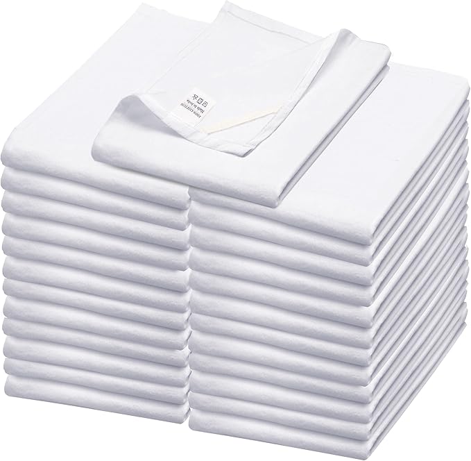 Flour Sack Towels| TeaTowel for Crafts| Kitchen Dish Cotton Blank Towel for Embroidery|Baking Bread Proofing Linen Cover| Thick Absorbent Quick Dry| 24 Pack 28"x28" White