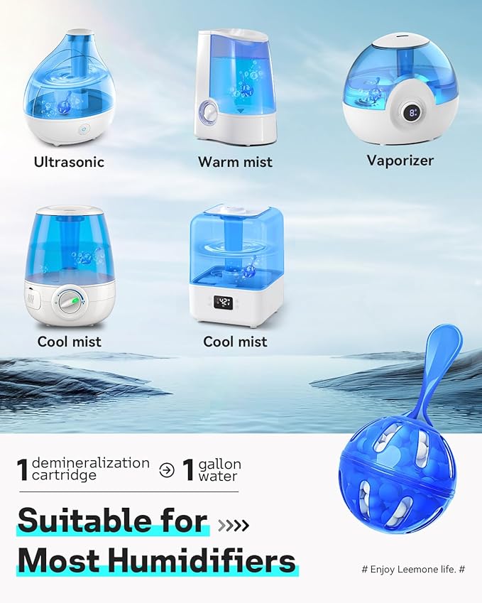 Leemone Humidifier Cleaner 6 Pack, Demineralization Cleaning Ball, Works in All humidifiers and Fish Tanks, Purifies Water, Prevents Hard Water Build-Up, Reduces Scale