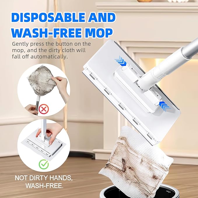 2025 New Mini Sweeper Mop No-Touch Dirty Cleaning Flat Dust Mop for Dry Wet Disposable Pads, Multi Surface Mops for House Wall Bathroom Toilet Corners (Disposable Dust Mop with 5 Clothes)