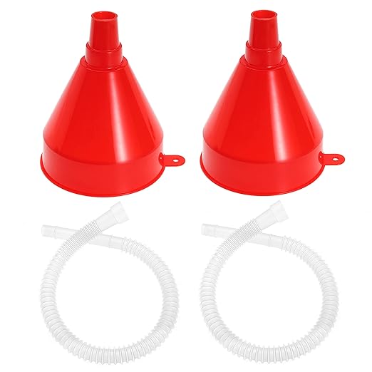 Flexible Fuel Funnel with Long Hose Plastic Small Wide Mouth Filling Funnel Car Funnel for Engine Oil Gas Fuel Gasoline Diesel Water Fluid Liquid Transmission Red (2)