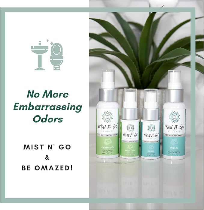 Mist N' Go Omaze Travel Toilet Spray Odor Eliminator - Fresh Linen Daily Pack (2oz + 1oz)