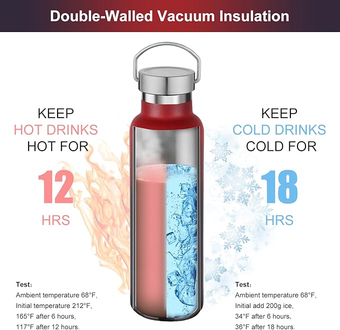 Neihepal 20 oz Insulated Water Bottles Bulk 2 Pack,Stainless Steel Double Wall Sport Bottle with Lid of Handle,Metal Reusable Thermoses Flask for School,Cyclists,Hikers,Gift (Dark Rainbow,Set of 2)
