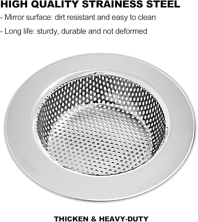 2PCS Kitchen Sink Drain Strainer/Catcher/Basket/Cover/Filter/Trap/Screen, Large Wide Rim 4.5" Diameter, Stainless Steel, Dishwasher Safe