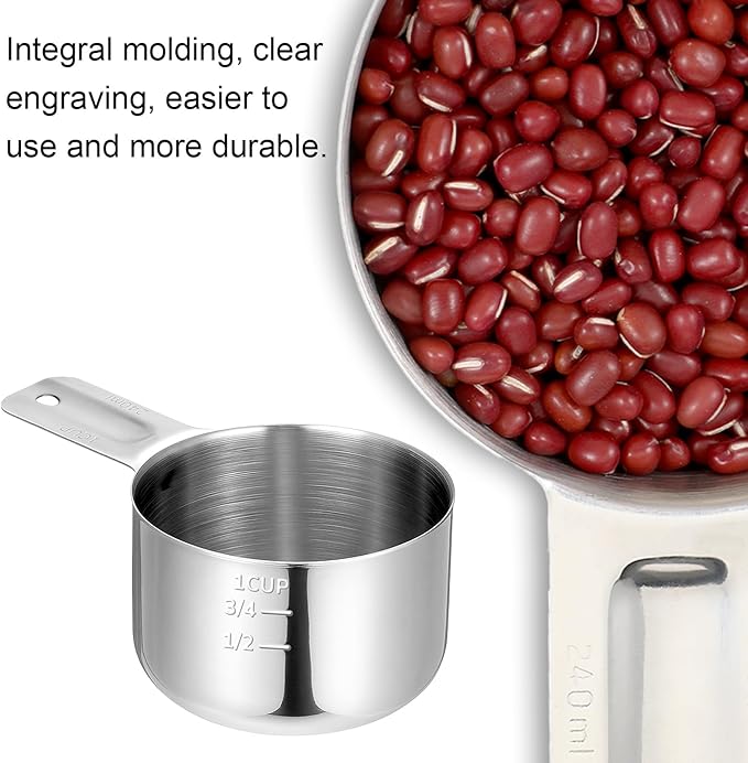Stainless Steel Measuring Cup, 1 Cup Rice Measuring Cups (8 oz | 240 ml), Single Measure Cups, Kitchen Gadgets, Metal Measure Scoop for Cooking Baking, Laundry Detergent, Wet and Dry Ingredients