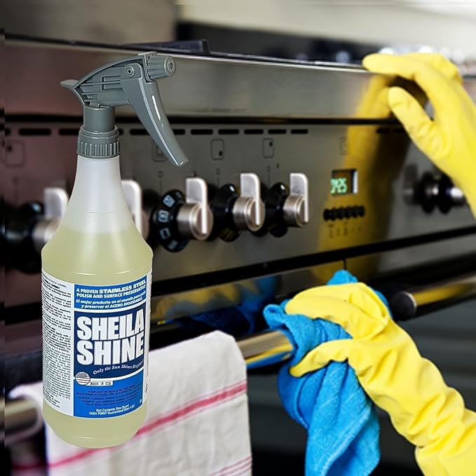 Sheila Shine 32 Oz. Stainless Steel Cleaner and Polish Trigger Spray, Protect Household Kitchen Surface, Removes Grease, Fingerprint, Watermark, Polish & Leaves a Streak Free Shine for Home Appliances