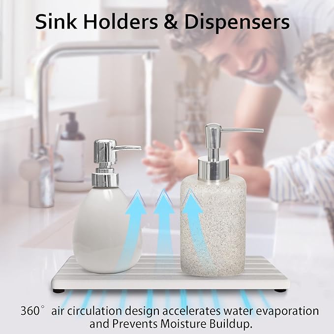 Diatomite Soap Dish, Water Absorbing Stone Tray, Kitchen Sink Organizer, Fast Drying Counter Holder (White, 11" x 4.7"/28 x 12cm)