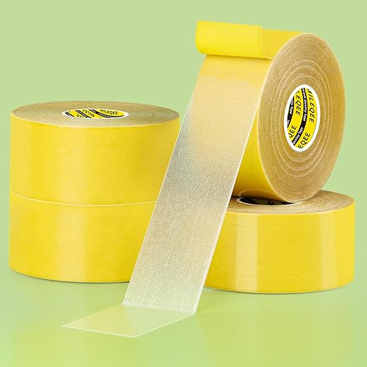 4Pack Double Sided Tape Heavy Duty, 2in x 66FT (264FT Total), Super Sticky Resistente Clear Tape, Universal High Tack Strong Wall Adhesive with Fiberglass Mesh,Easy Use Mounting Tape