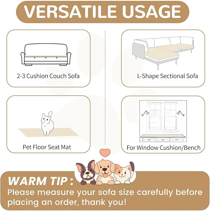 OTOB Couch Covers for Dogs Washable, Non Slip Plush Sofa Cover Kids Pet Friendly Furniture Protector, All Seasons Soft Cozy Fuzzy Sofa Slipcovers Dog Bed Mats (Cream, 31.5" x 63.0'')