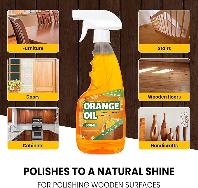 PIPIHUA Wood Oil Polish Spray, Shines & Protects, Wood Cleaner and Furniture Polish for Cabinets Tables Floors 16.9 oz