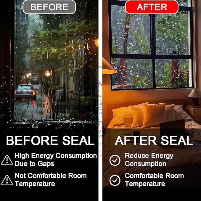 Transparent Window Weather Sealing Tape 2 Inch x 33 FT Weather Stripping Residue-Free Clear Window Insulation Caulk for Shower Glass Gaps and Clear Tape Doors Windows Windproof