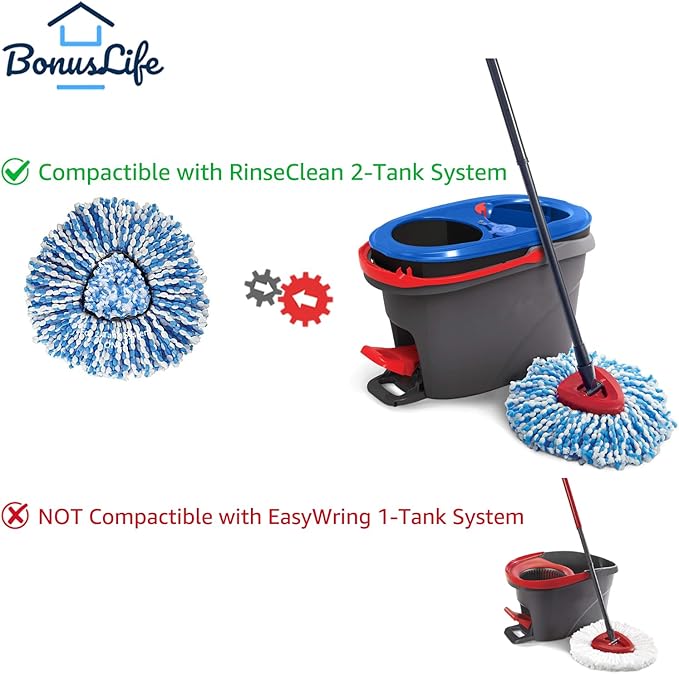 BonusLife 8-Pack Mop Head for O-Ceda RinseClean Spin Mop Refill 2-Tank System Only Easy Cleaning Microfiber Replacement