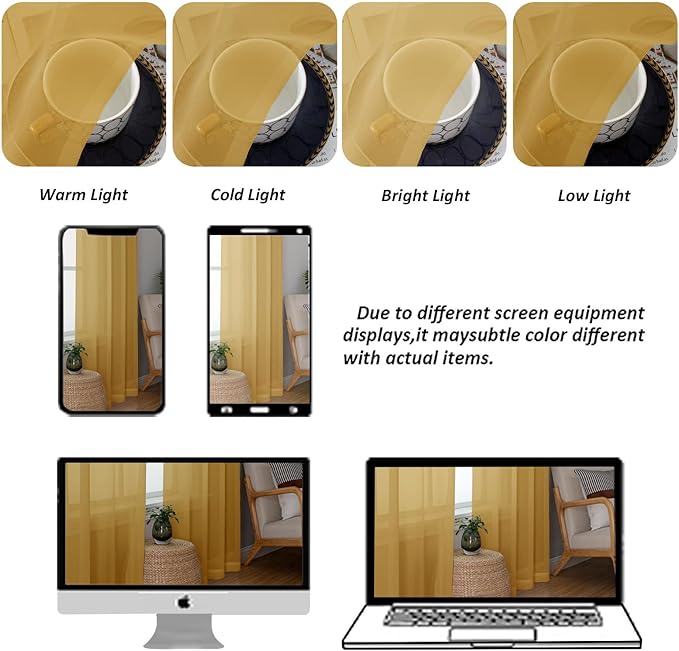 Chyhomenyc Gold Sheer Curtains 54 Inch Long 2 Panels Set, Short Voile Rod Pocket Drapes for Dinning Small Windows Bathroom Living Room Bedroom, Each 42Wx54L in, 2PCS, Gold