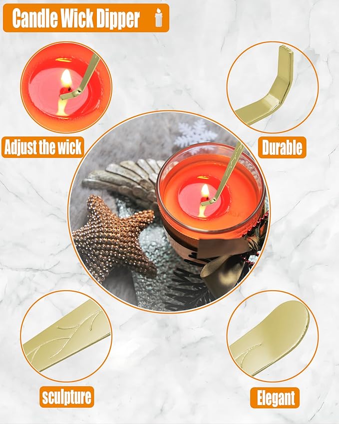 5 in1 Candle Accessory Set with Rechargeable Candle Lighter, Candle Wick Trimmer, Candle Wick Snuffer, Candle Wick Dipper, Storage Tray Plate, Candle Care Kit (Gold)
