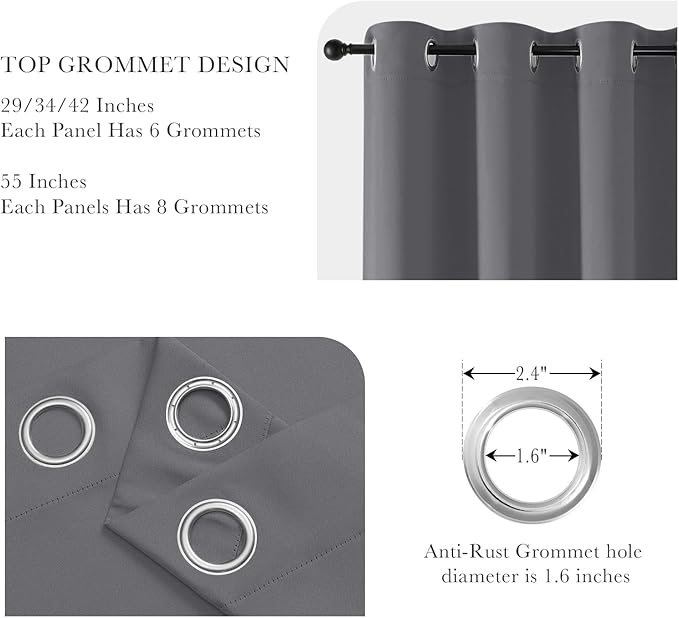PONY DANCE Gray Blackout Curtains for Bedroom 64 inch Length, Thermal Insulated Light Blocking Window Drapes for Living Room, 2 Panels Set with Top Grommets, 42-inch Wide