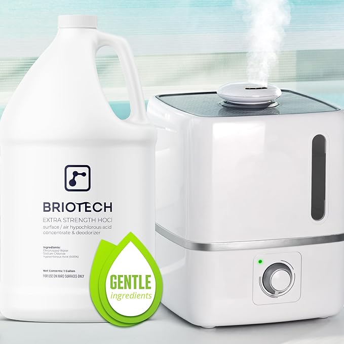 BRIOTECH Extra Strength HOCl Cleaner, 500 PPM Hypochlorous Acid Concentrate, ULV Foggers & Humidifiers, Professional Deodorizer for Dental, Offices, Schools, Homes, Peroxide Free, 32 fl oz (2 Pack)