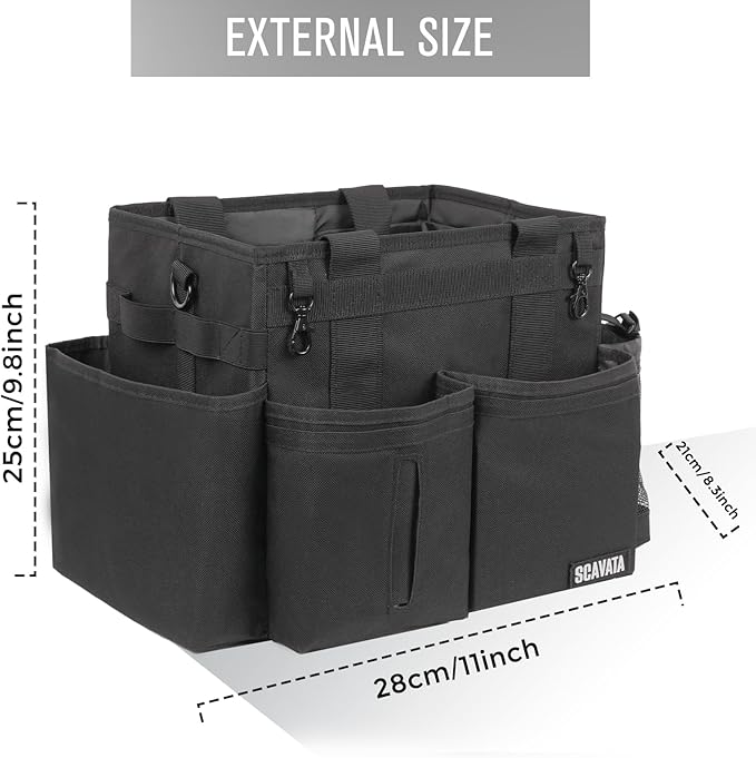 Compact Wearable Cleaning Caddy, Small Supplies Organizer with Handle & Shoulder Straps for Housekeepers, Under Sink & Car Cleaning Tool Organizer Bag (Black)