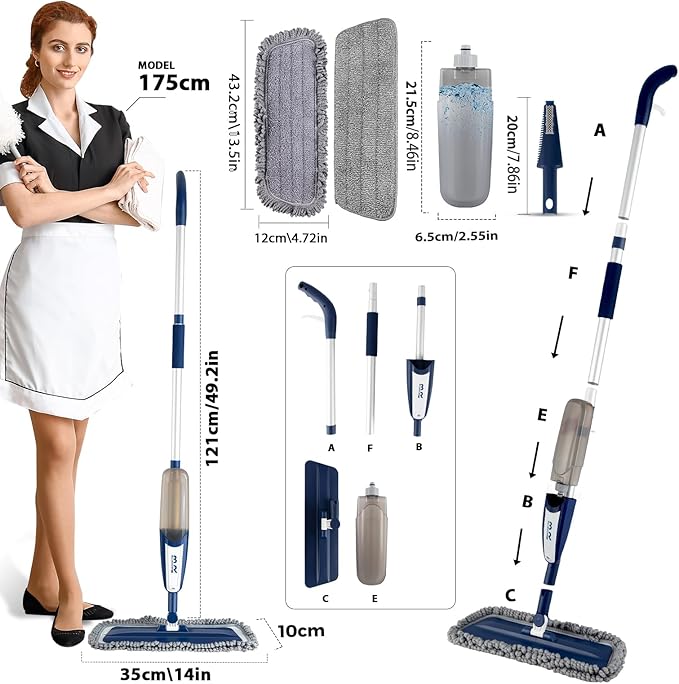 Spray Mop for Floor Cleaning with 360° Rotation - Multi-Surface Floor Cleaner for Wet/Dry Mopping, Lightweight Handle for Kitchen,Bathroom,Hardwood&Tile Floors