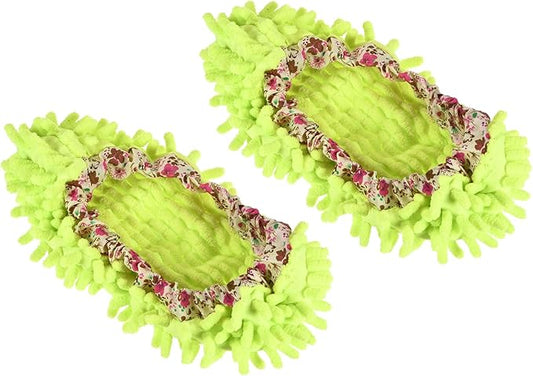 1 Pair Washable Cleaning Shoes Cover - Floor Cleaning Dust, Chenille Microfiber Duster Mop Slippers, Apply to House Office Room (Green)
