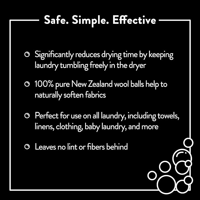 Molly's Suds Wool Dryer Balls | XL, Premium Organic Fabric Softener, Hypoallergenic, Hand-Felted, Reusable, Reduce Drying Time | Black, Set of 6