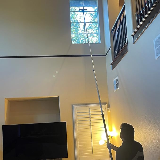 High Ceiling Fan Duster with 5-8 Foot Extension Pole, Extendable Reusable Cobweb, Feather, Window Cleaning Squeegee Kit