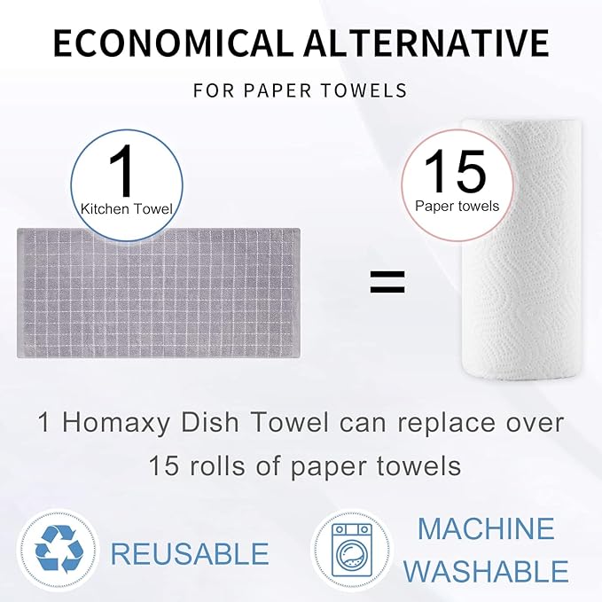 Homaxy 100% Cotton Terry Kitchen Towels(Mixed Color, 13 x 28 Inches), Checkered Designed, Soft and Super Absorbent Dish Towels, 6 Pack