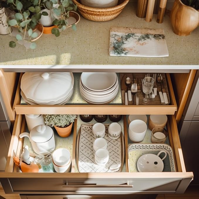 Durable Non-Adhesive Shelf Liners - 12x60 Inch, Beige, Waterproof, Anti-Slip for Cabinets