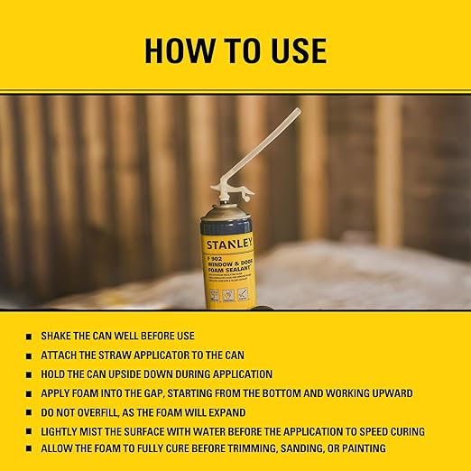Stanley F993 Expanding Foam Sealant Spray – (12x12oz) Gaps & Cracks Filler, PestBlocker for Indoor/Outdoor Use – Paintable, Waterproof, Polyurethane Insulation Foam with Straw Applicator | 12 Pack
